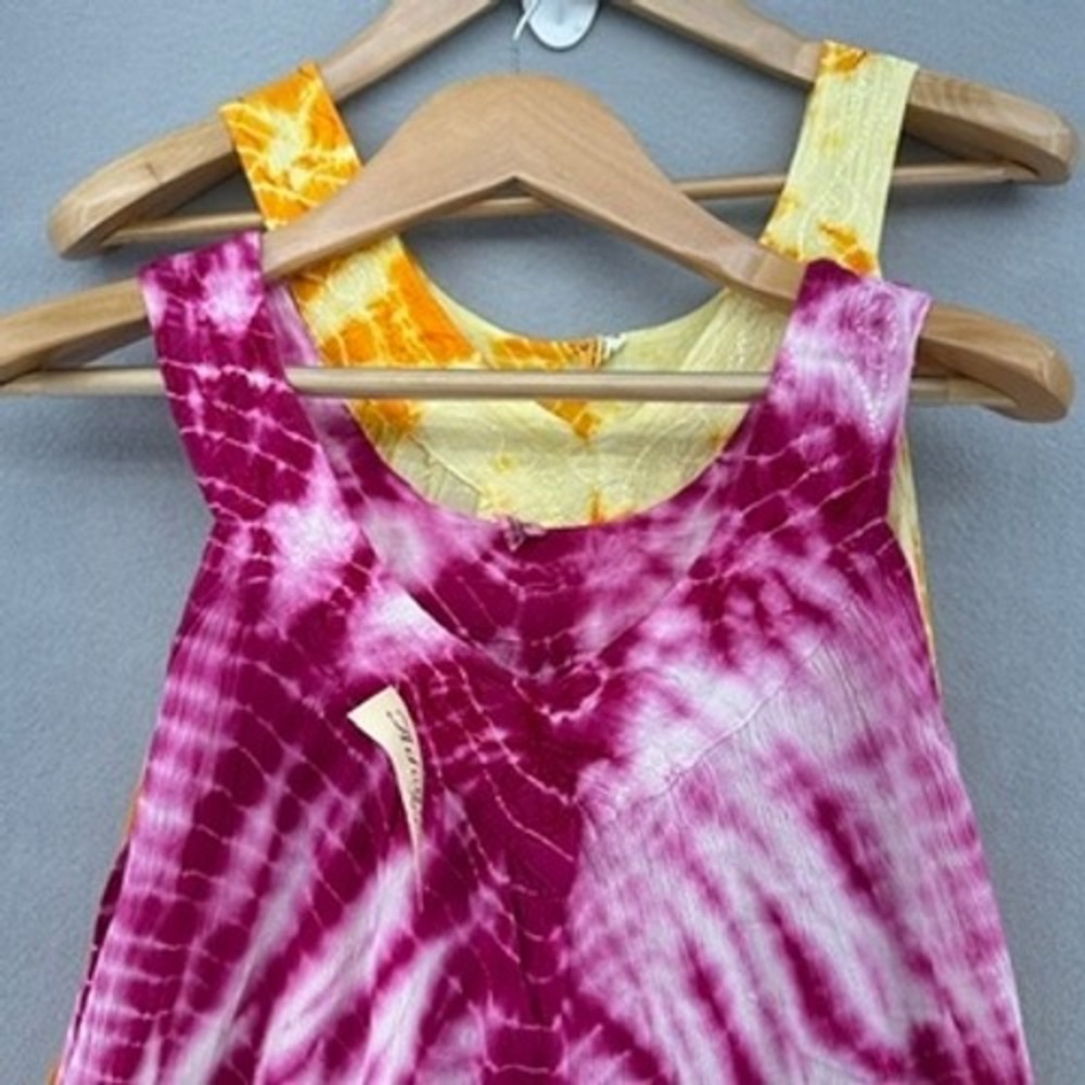 VTG Advance Apparels Tie Dye Cotton Midi Dress Lot of 2 Pink Yellow Boho OS NWT